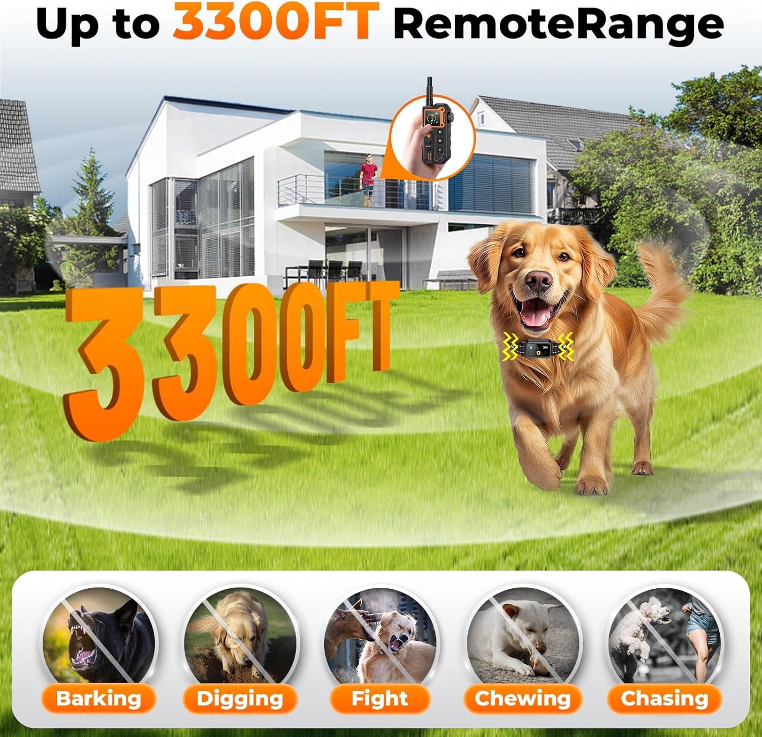 AI Dog Shock Collar 2 Dogs (10-120Lbs) - 3300FT Dog Training Collar with Remote, IPX7 Waterproof Collar with Beep, Vibration, Safe Shock for Large Medium Small Dogs, Keypad Lock and Flashing Light