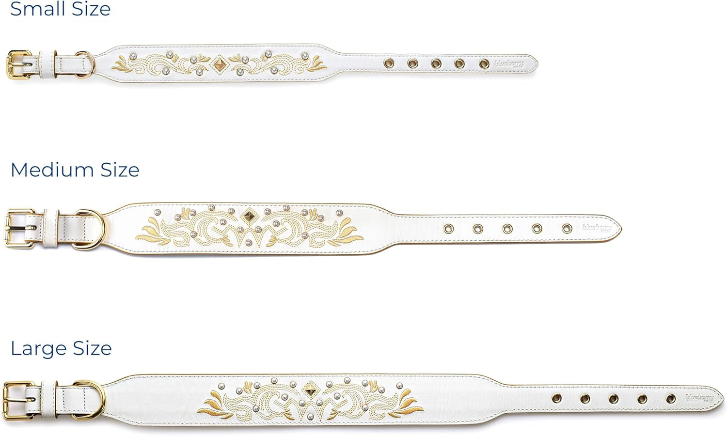 Blueberry Pet Western Genuine Leather Dog Collar for Medium Breeds, Pearl White - Floral Embroidery, Pearl Studs, Adjustable 15-18 Inch Neck, Dog Collars for Medium Dogs