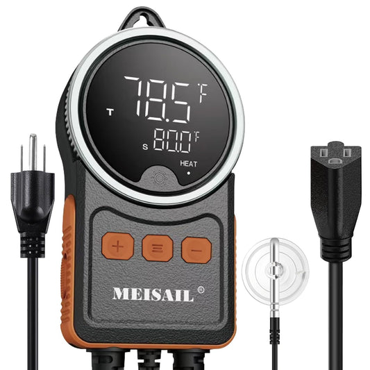 Temperature Controller Can Be Used for Aquaculture, Plant Mat Heating, Reptile Thermostat, with Load Line Over-Temperature Protection and Dual Sensor Auto-Safety Calibration