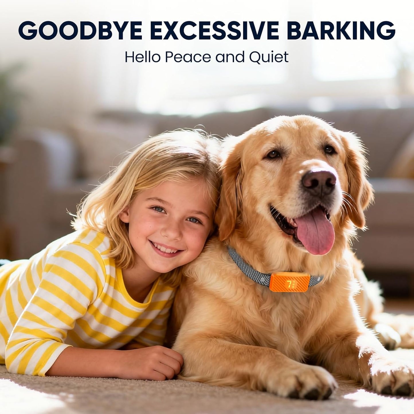 Dog Bark Collar for Large Medium Small Dogs, Effective No-Bark Collar, Smart Barking Collar, Rechargeable Bark Collar with 7 Sensitivity, 3 Modes, Waterproof,Neon Orange