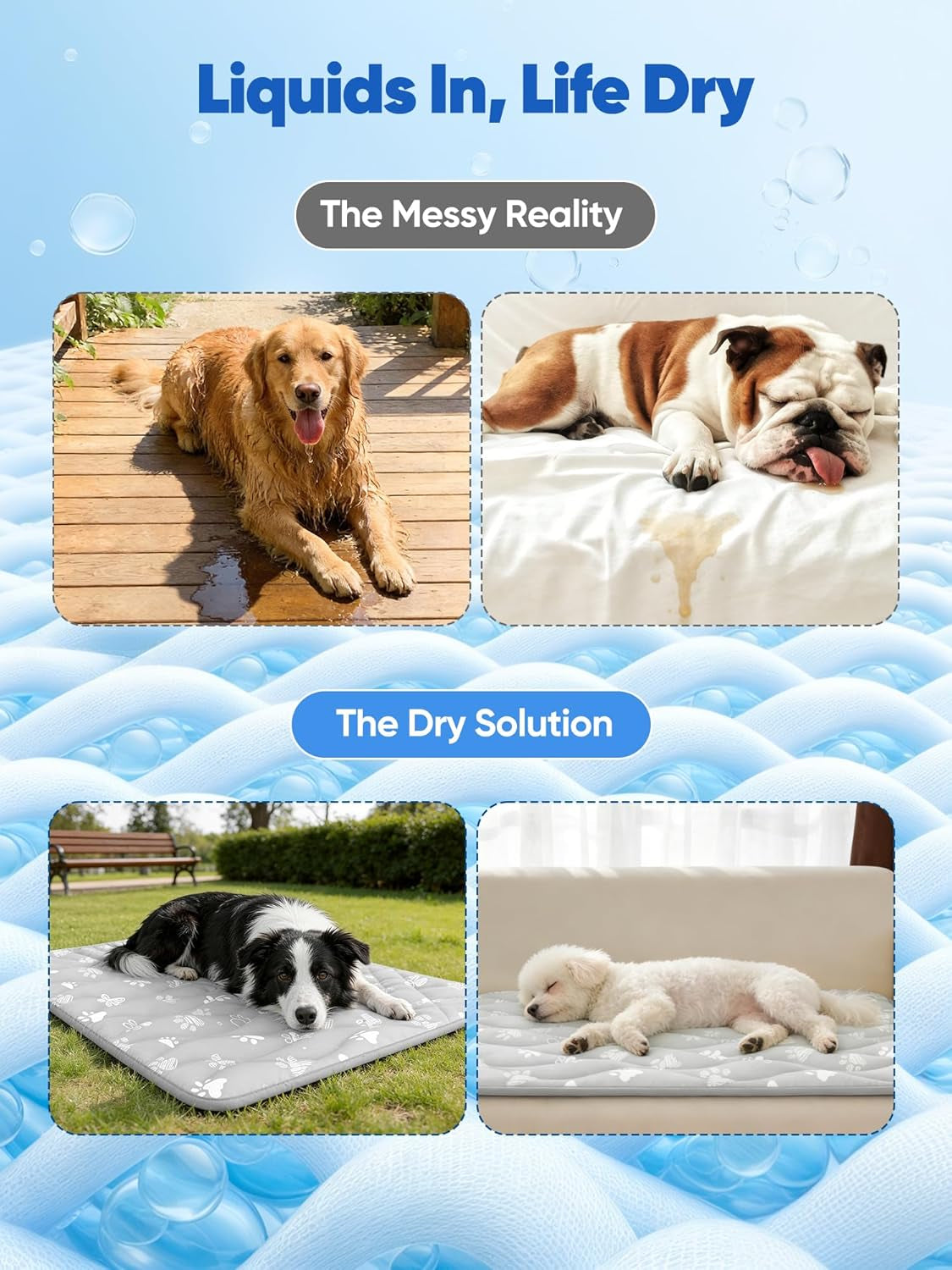 Rywell 44X32In Dog Cooling Mat with One-Way Moisture & Arc-Chill 3.0