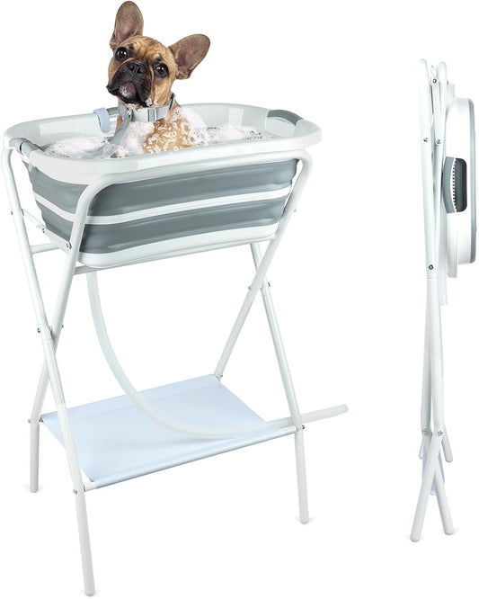 BWOGUE Portable Dog Bathtub, 2-In-1 Elevated Collapsible Washing Station