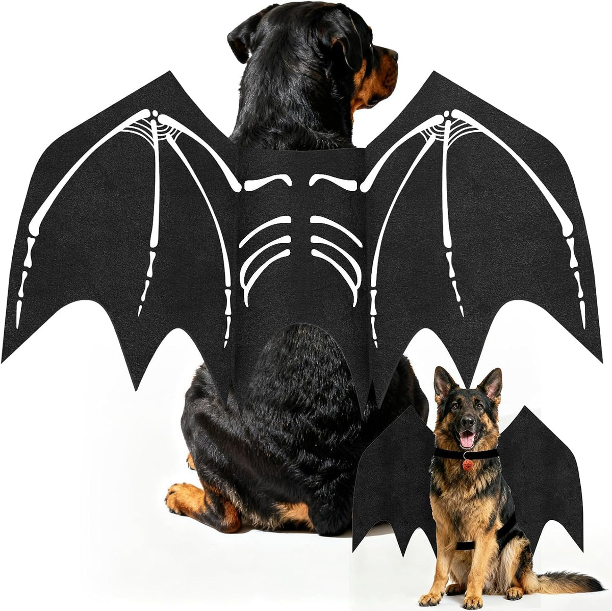 Olanrun Large Dog Halloween Costumes, Adjustable Dog Bat Wings Costumes for Large Dogs with Pumpkin Bell Skeleton Print on the Back, Pet Costume Halloween Cosplay Party Dress Up, XL Black