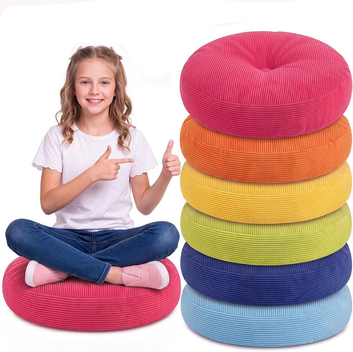 Leinuosen 6 Pcs round Floor Cushions for Classroom 15 Inch