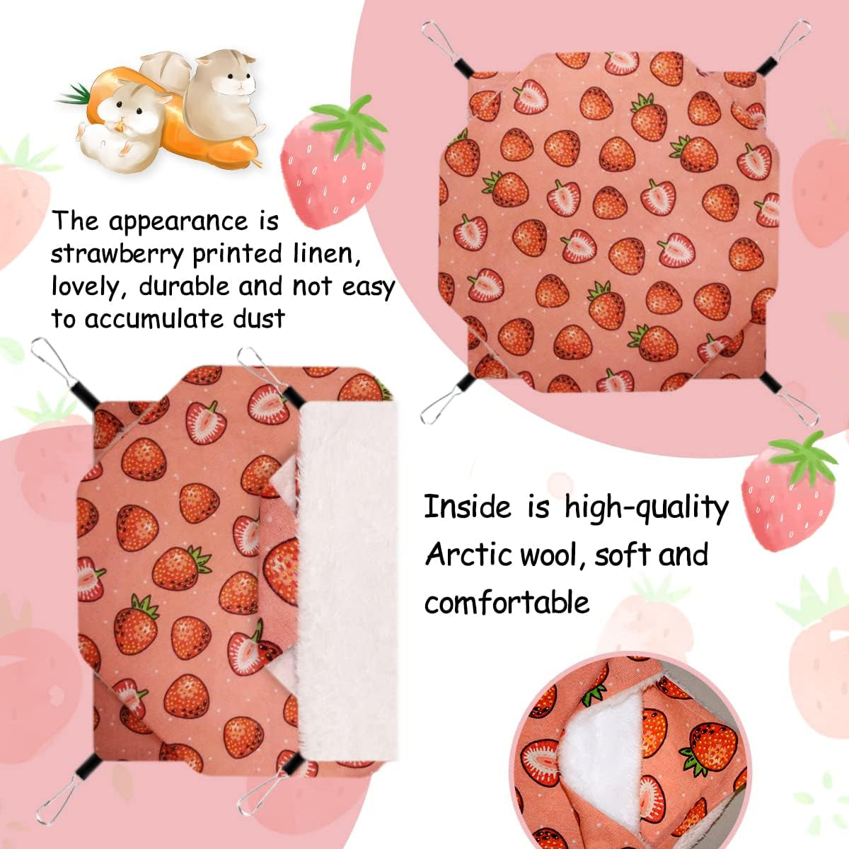LYART Guinea Pig Rat Ferret Hammock and Warm Bed Small Pet Hideout Tunnel Cave Hanging Bunkbed Hammock Cage Toy for Hamster Sugar Glider Squirrel (3.Hammock & Tunnel)