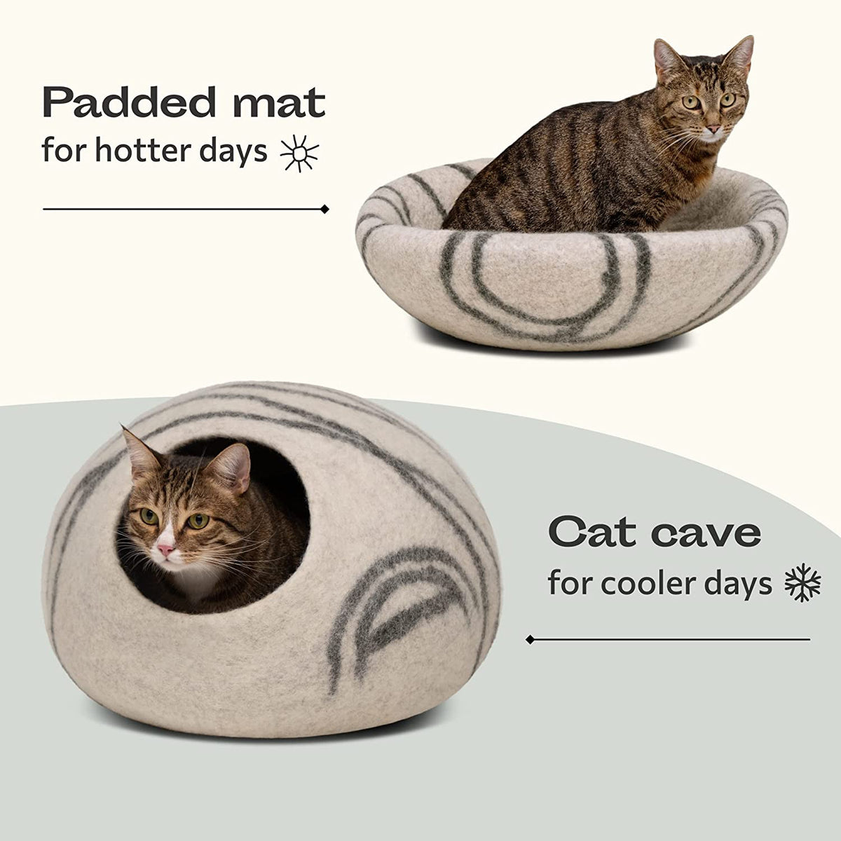 MEOWFIA Cat Cave - Merino Wool Bed for Indoor Cats (Light Gray, Medium)