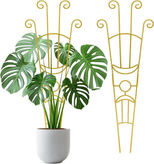 2Pcs Large Metal Trellis for Potted Plants Indoor, 33 Inch Tall Expandable Garden Trellis for Climbing Plants, Houseplant Support for Monstera, Ivy, Hoya Flower Outdoor (Gold)