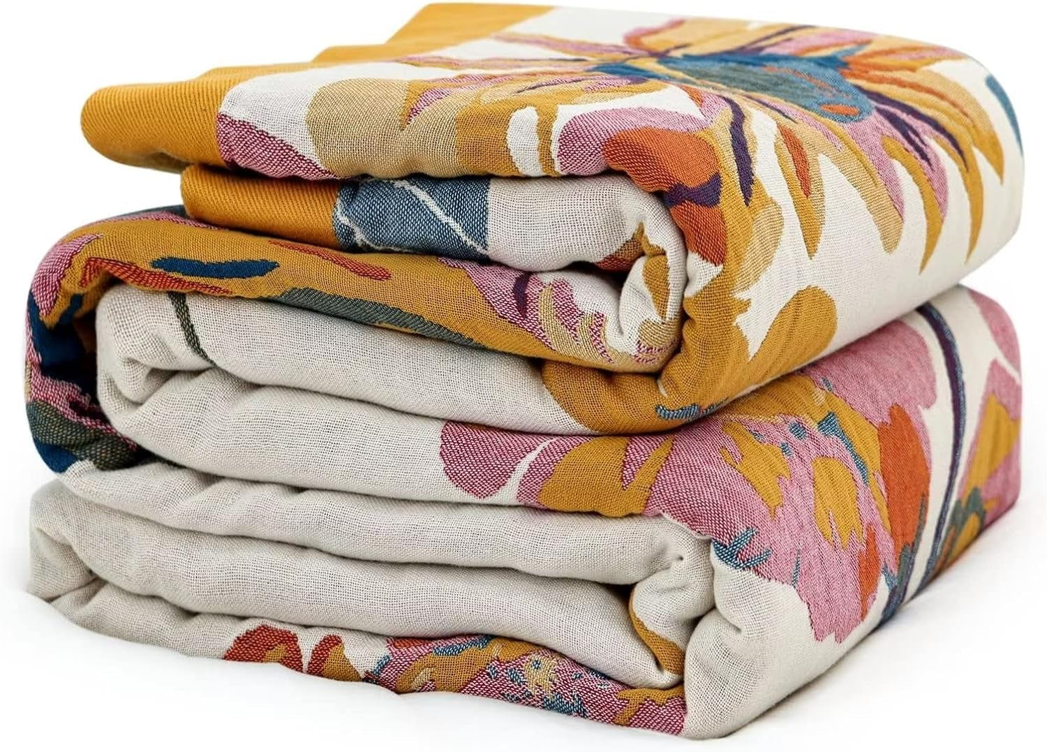 MSGKV Boho Throw Blanket 60''X80'',100% Cotton Blanket for Couch Bed, Spring Breathable Quilt Farmhouse Home Decor Soft Lightweight Picnic Blankets