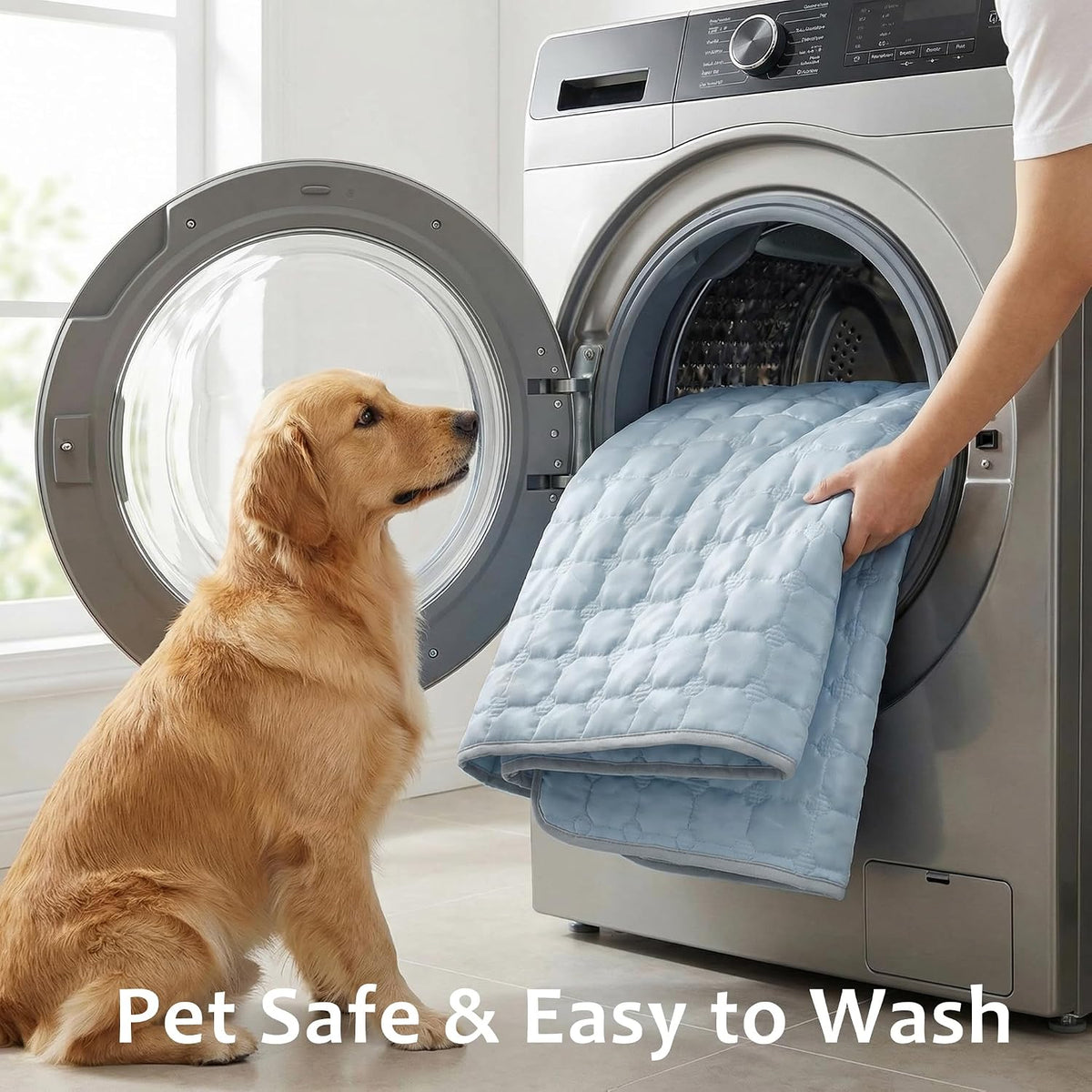 Funfurry Cooling Mat for Dogs，59"X40" Extra Large Pet Pad，Q-Max>0.5 Rapid Cooling Dense Weave Fabric，Washable Kennel Mat with Non-Slip Bottom (Light Blue, XXL)