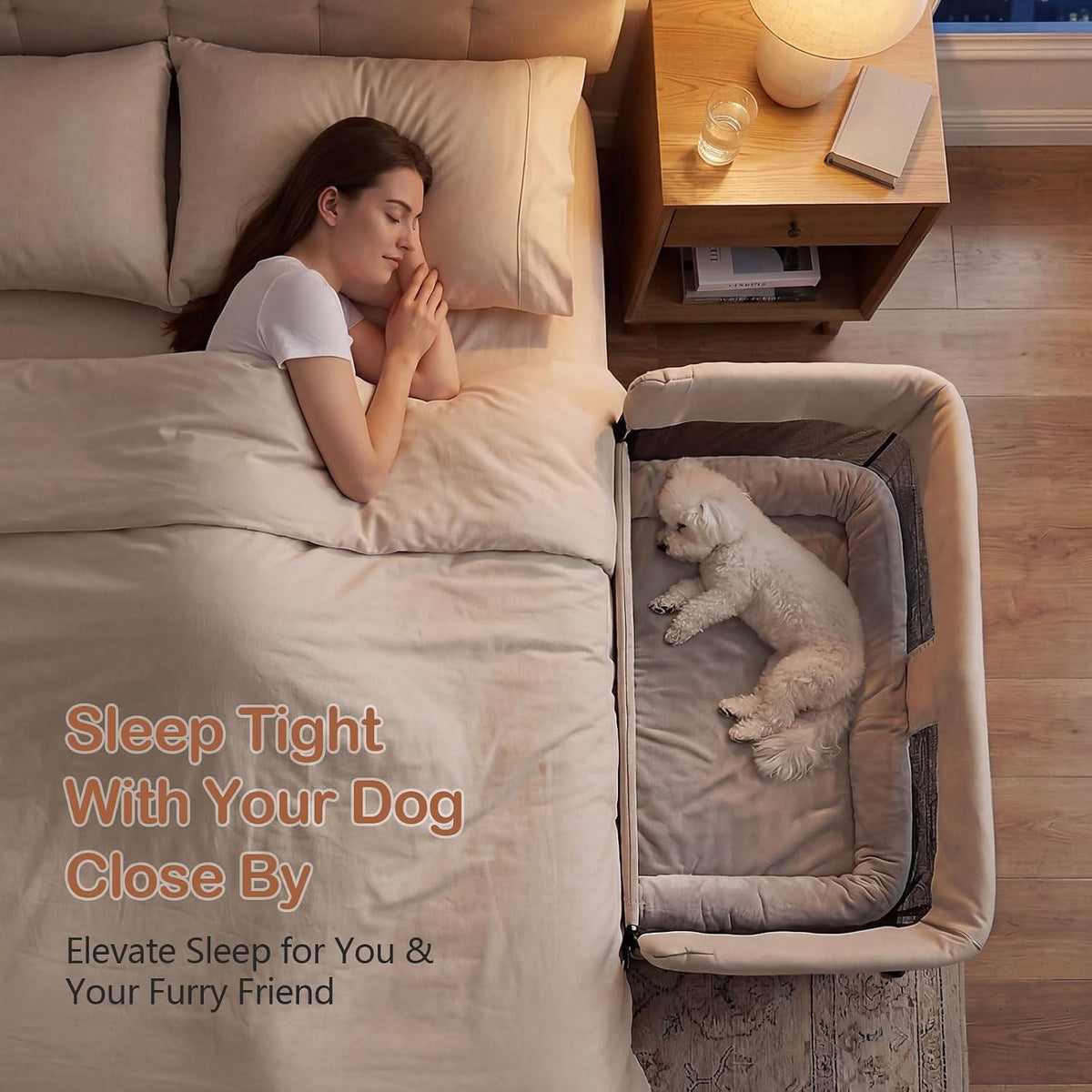 Bedside Dog Bed with Adjustable Height, for Small Dogs & Cats