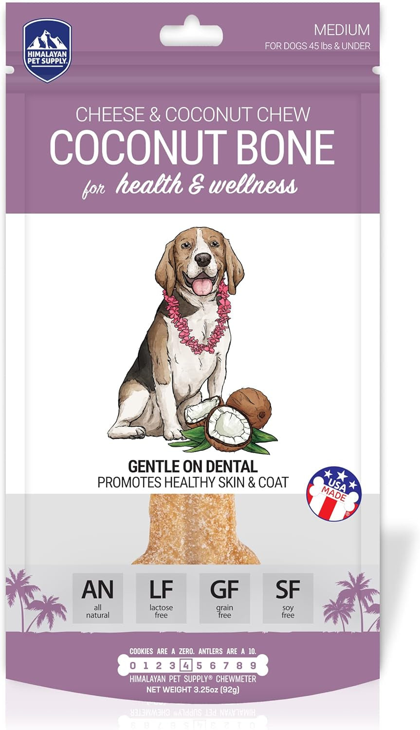 Coconut and Himalayan Cheese Dog Chew | Long Lasting, Stain Free, Protein Rich, Low Odor | 100% Natural, Healthy & Safe | No Lactose, Gluten or Grains | Coconut Bone | for Dogs 45 Lbs & Smaller