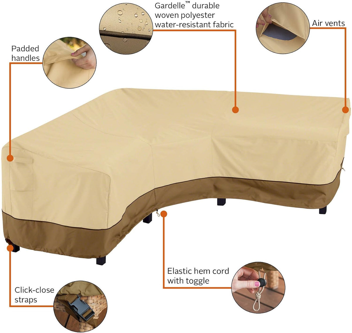Classic Accessories 55-882-011501-RT Veranda Patio V-Shaped Sectional Sofa Cover, 100" L (On Each Side) Large, Pebble/Bark/Earth, Patio Furniture Covers