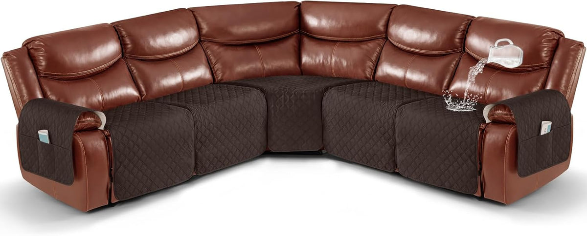 Ruaozz Waterproof 5-Piece Recliner Sectional Couch Covers, Chocolate