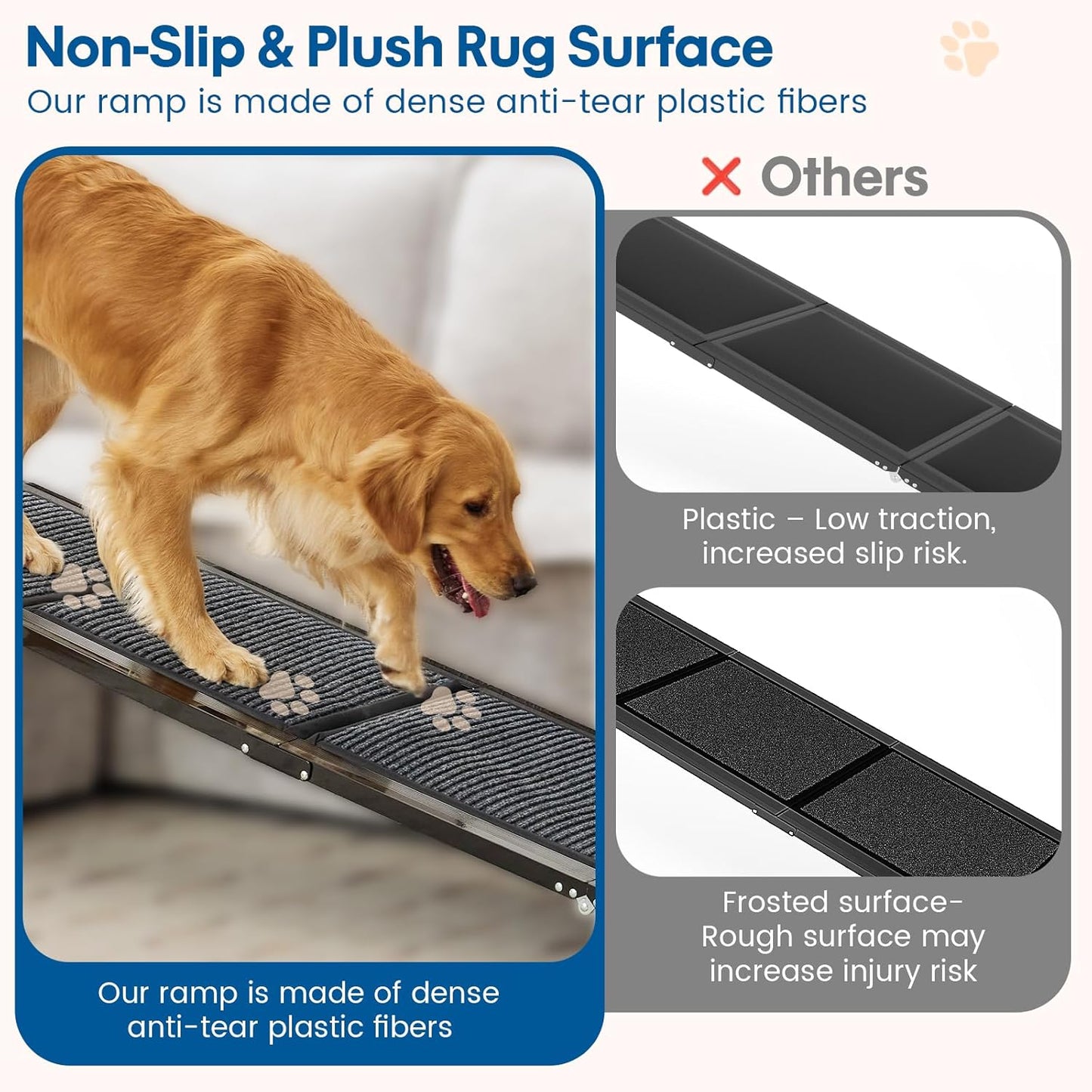 Hbtower 63" Long & 17.3" Wide Folding Dog Ramp for Car, SUV & Truck – Portable Pet Ramp with Non-Slip Surface, Extra Wide Steps for Large Dogs up to 250LBS
