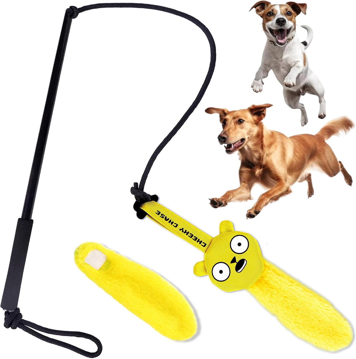 Race&Herd Cheeky Chase Flirt Pole for Dogs Heavy Duty - Catch Rod for Pet Fishing Toy, Tug of War Dog Toy for Aggressive Chewers, Dog Rope Toys for Medium Dogs