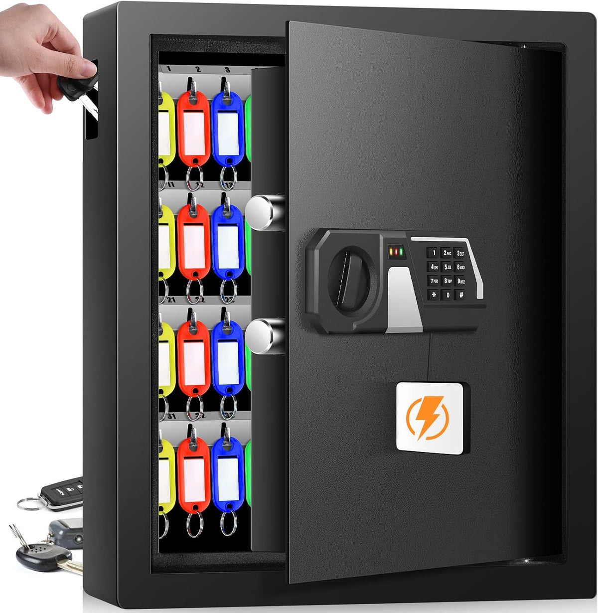 71 Keys Heavy Duty Fireproof Key Lock Box Wall Mount with Code&Hook Plates
