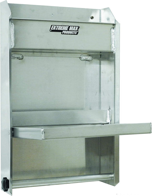 Extreme Max 5001.6053 Junior Aluminum Work Station Storage Cabinet Flip-Out Work Tray with Paper Towel Rack Organizer for Enclosed Race Trailer Shop Garage Storage,Silver