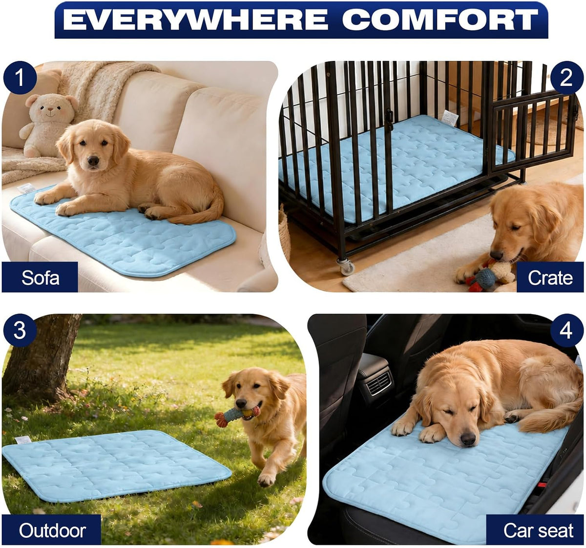 Cooling Dog Mat X-Large, Breathable 3D Mesh No-Gel Pad, Blue