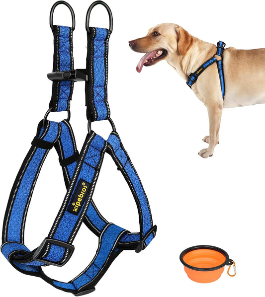 No Pull Dog Harness with Reflective Adjustable,Stops Pets from Pulling and Choking on Walks for Large Dogs (Blue, XXL)