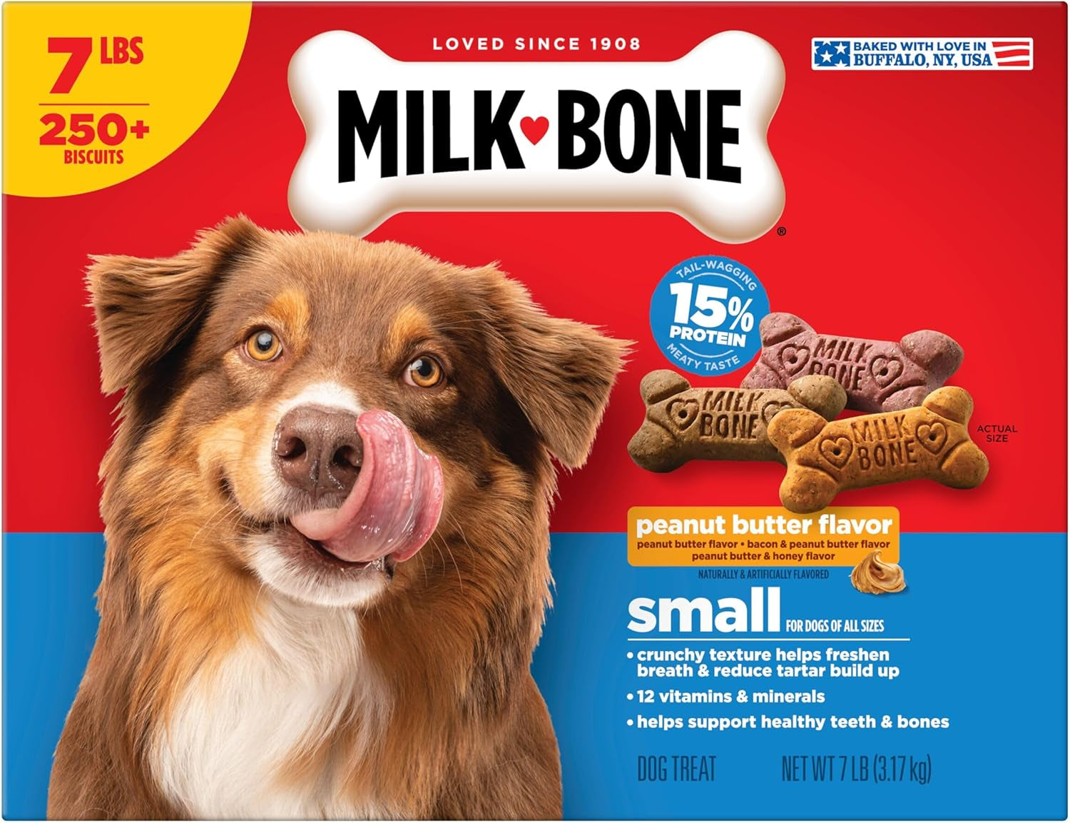 Milk-Bone Peanut Butter Flavor Dog Biscuits, Naturally & Artificially Flavored, 7 Lb. Box