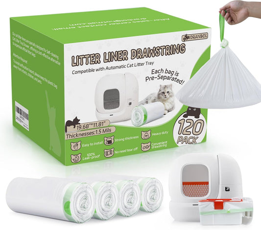 120 Pack 21.7" * 11.8" Cat Litter Bags for Pura Max 2 & Max & X, Extra Thick, Heavy Duty Drawstring Litter Box Liners, Leak-Proof Disposable Replaced Litter Bags for Self-Cleaning Cat Litter Box