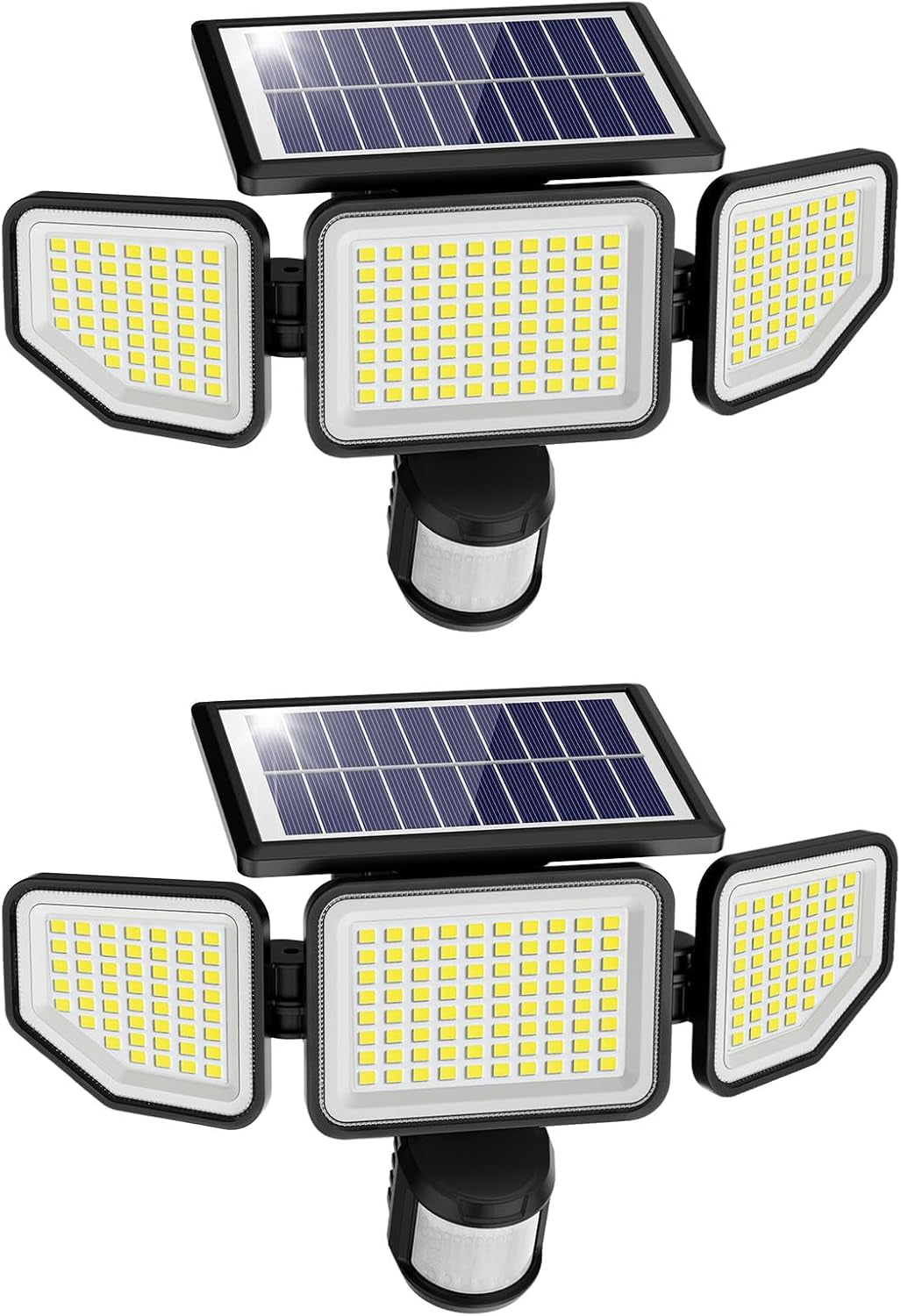 Onforu 4500LM Solar Lights Outdoor, 3 Heads Security Lights with Remote Control, IP65 Waterproof Motion Sensor Lights, 3 Modes Flood Lights for Wall, Porch, Yard, Outside, 2 Pack