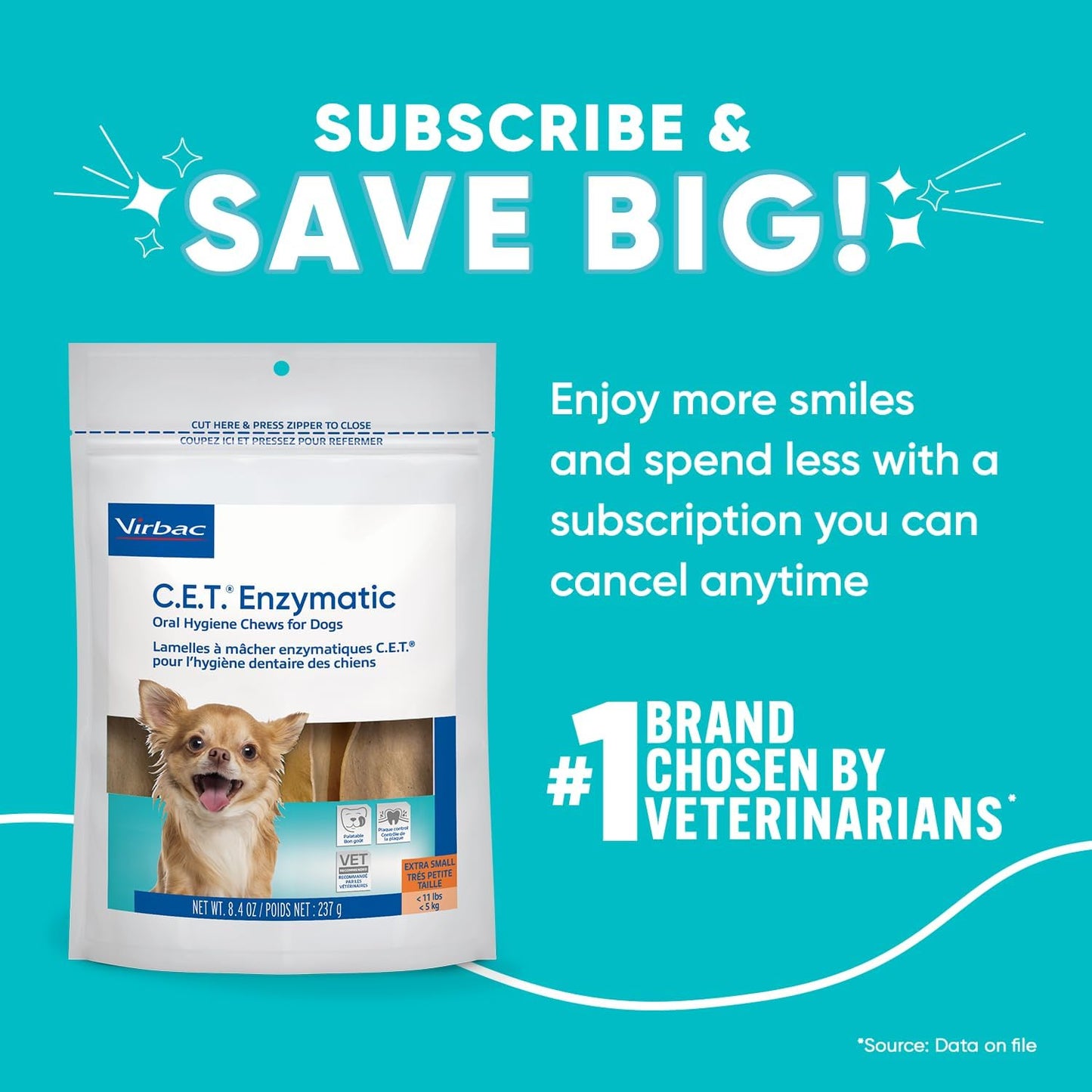 Virbac C.E.T.® Enzymatic Oral Hygiene Chews for Dogs, X Small - Plaque & Tartar Control - Single Layer Beefhide with Exclusive Dual-Enzyme System & Tasty Chicken Flavor - Easy to Give Dog Dental Chew