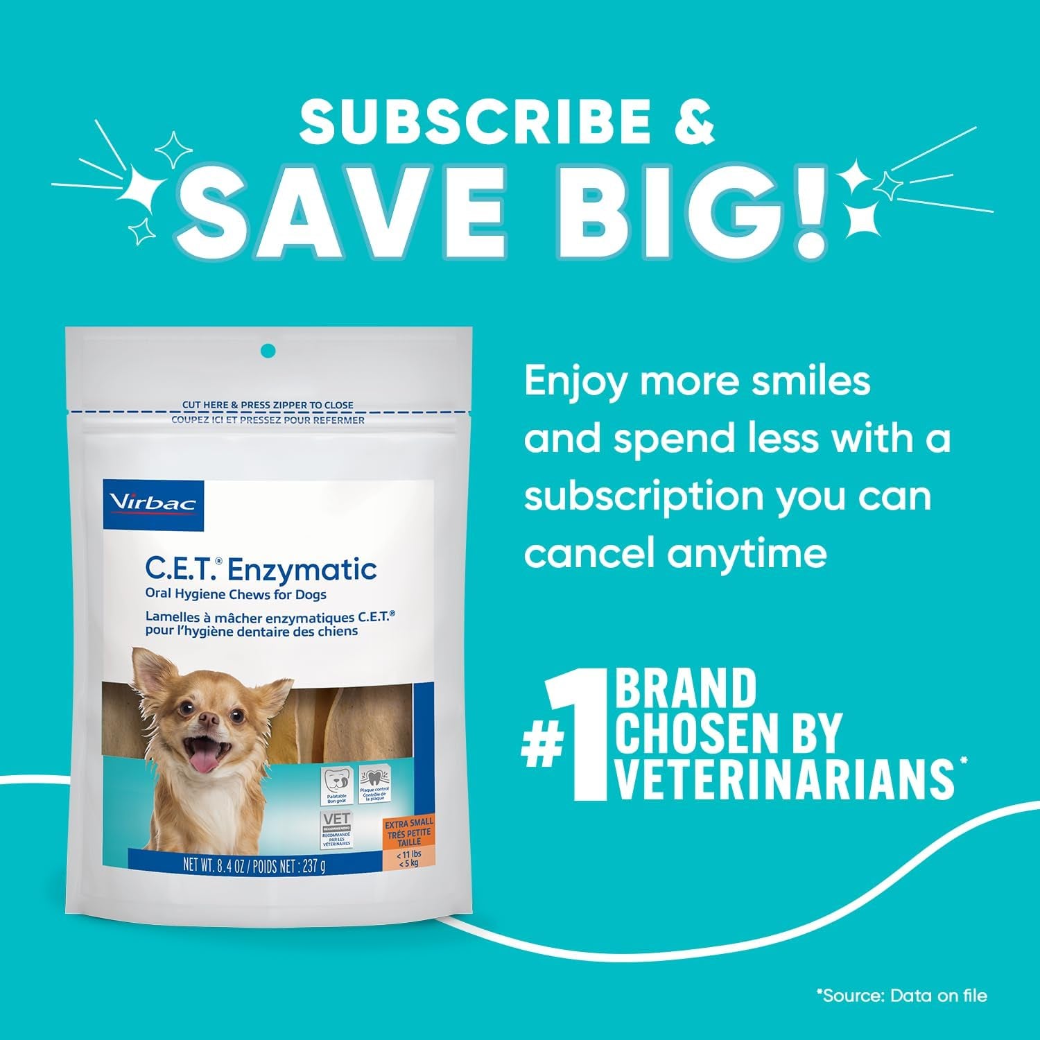 Virbac C.E.T.® Enzymatic Oral Hygiene Chews for Dogs, X Small - Plaque & Tartar Control - Single Layer Beefhide with Exclusive Dual-Enzyme System & Tasty Chicken Flavor - Easy to Give Dog Dental Chew