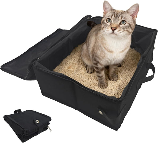 Collapsible Foldable Cat Travel Litter Box - Ultra Portable with Zipped Lid, Leak-Proof Waterproof, Easy to Carry for Hotels/Camping/Car