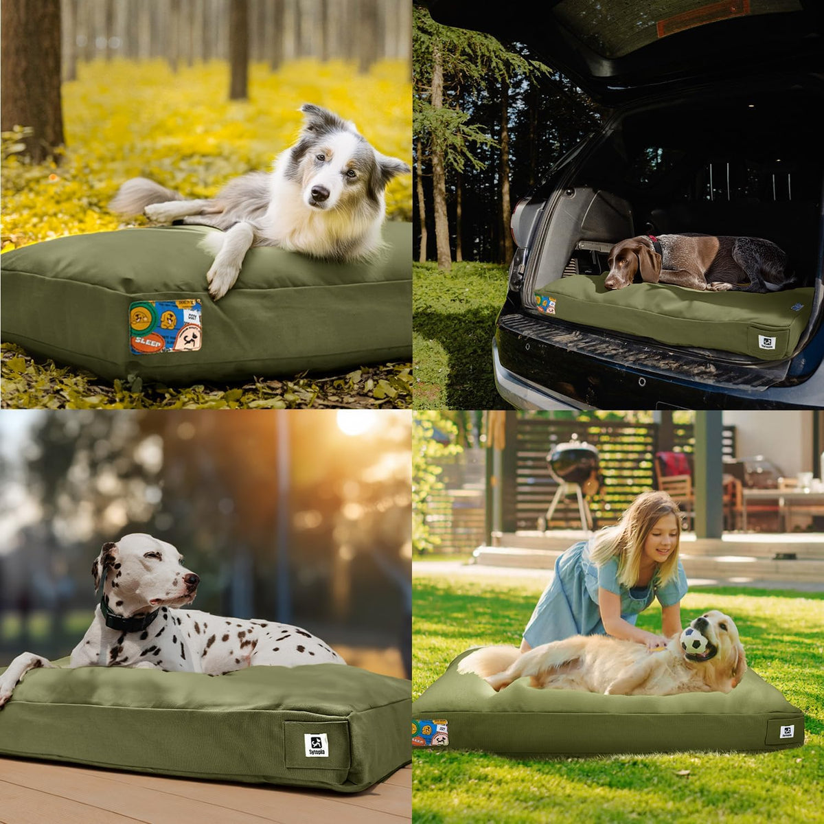 Sytopia 47 Inch Canvas Indestructible Dog Bed for XXL Dogs, Outdoor Chew Proof Pet Mat with Waterproof Washable Removable Cover, Indoor Patio Pet Pad, Indoor Patio Pet Pad, Green
