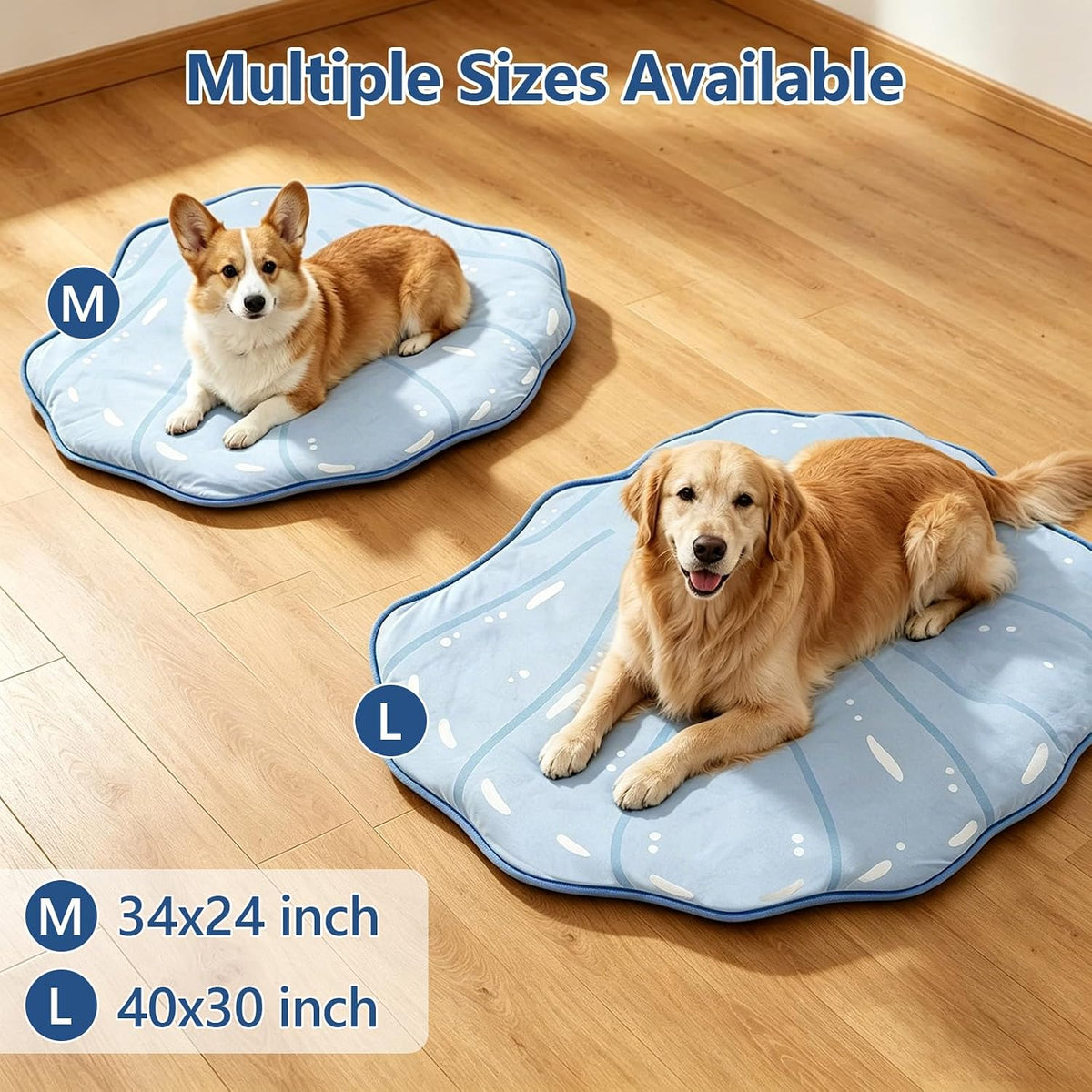 RIOGOO Dog Cooling Mat,Washable Cool Mat for Dogs,Self Cooling Pads for Dogs Cats,Cool Fabric & Internal Cooling Pad (Large, Seashell Style)