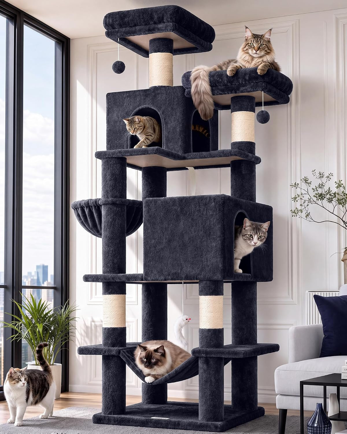 Globlazer Extra Tall Cat Tree Tower for Indoor Cats, 76In, F76, Dark Grey