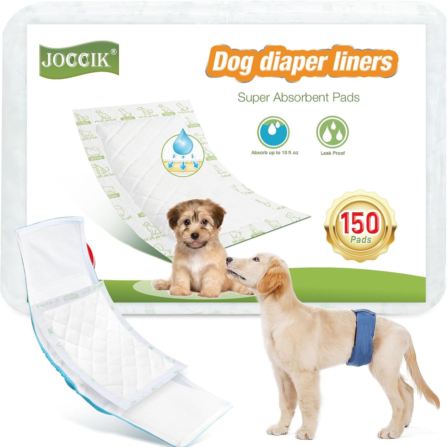 Dog Diaper Liners 150Ct Super Soft and Absorbent Dog Diaper Booster Pads for Male Dog Belly Bands or Female Dog Diapers(Regular, 150Pcs)