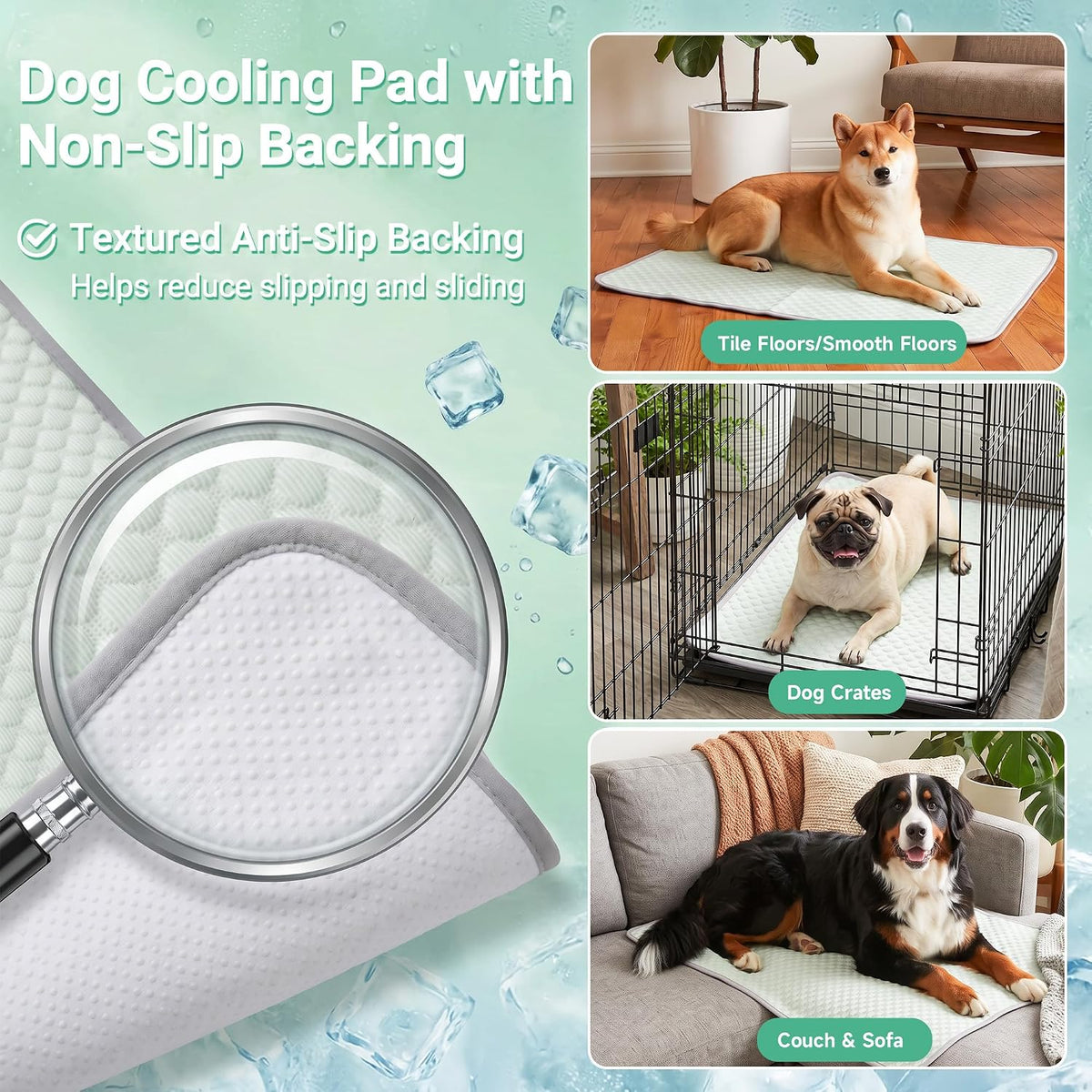 Patiencet Extra Large Dog Cooling Mat, 40 X 50 in XL No-Gel Cooling Pad for Large Dogs, Cool Touch Pet Mat with Ice-Dot Texture, Washable Summer Dog Mat for Bed, Floor, Crate, Sofa, Car, Light Green