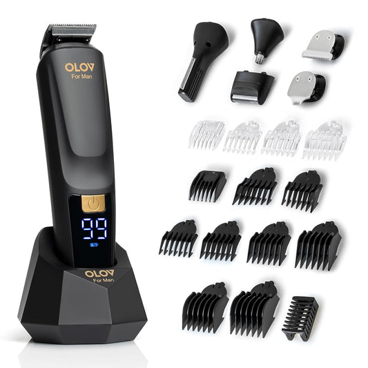 OLOV for Man Beard Trimmer, 21 Piece All-In-One Mens Grooming Kit and Hair Clipper, Nose, Ear,Body and Face, Electric Razor with USB Recharge Dock