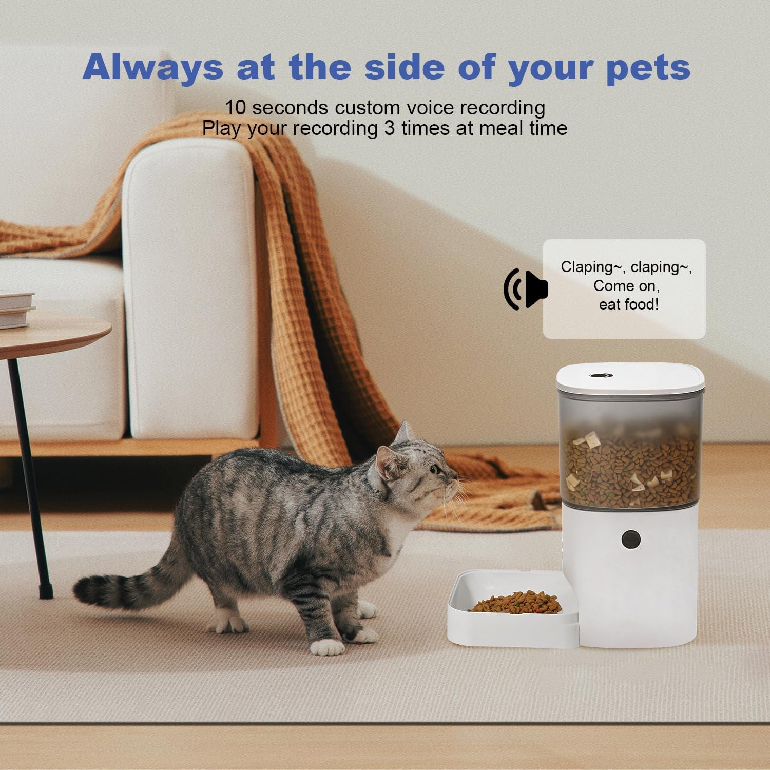 ANDOLL HOME Automatic Cat Feeder, 4L Cat Food Dispenser with 10S Voice Recorder, Pet Feeder up to 8 Meals per Day, Timed Dog Feeder with Dry Food Sealed Ring