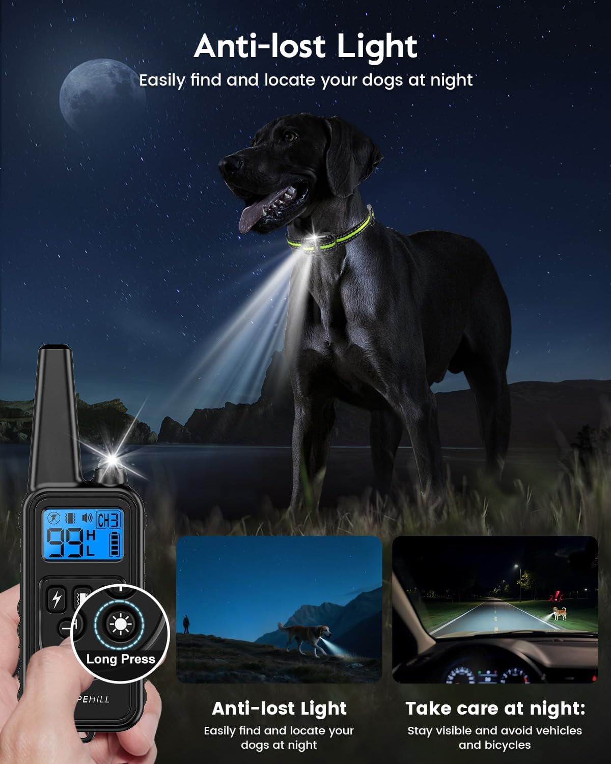 SLOPEHILL Dog Training Collar with Remote, 4200FT Electric Shock Collar,Waterproof E-Collar with Beep, Vibration, Shock, Flash Light and No Shock Mode, Fit for 8-140Lbs Small Medium Large Dogs (Green)