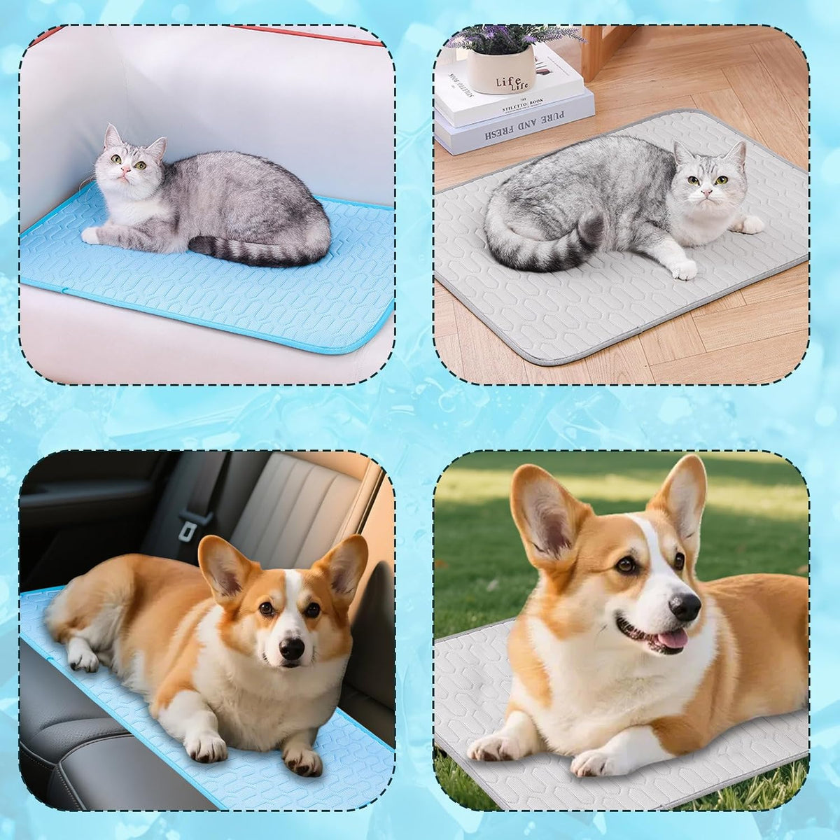 Cooling Mat for Dogs, No-Gel Ice Silk Pet Pad(Gray,L)