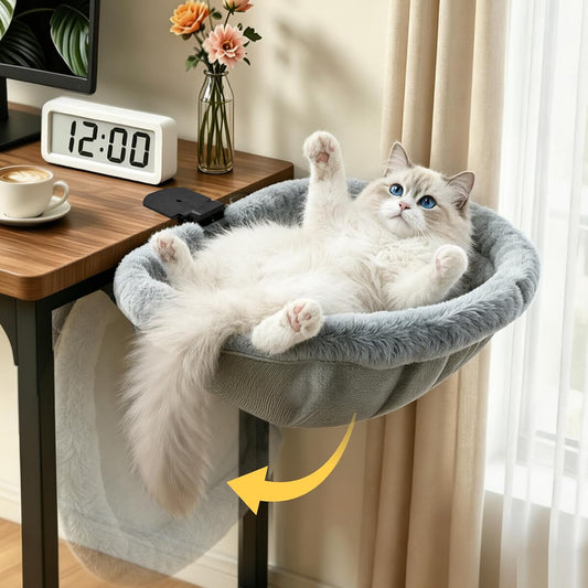 18" Cat Desk Bed, One-Click Foldable Cat Hammock for Large Cats up to 50Lbs
