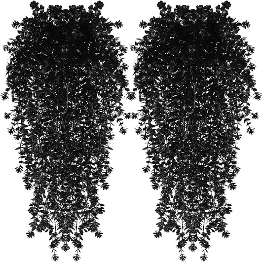 Toprooms Black Hanging Flowers Faux Hanging Plants Decor 4 Pcs