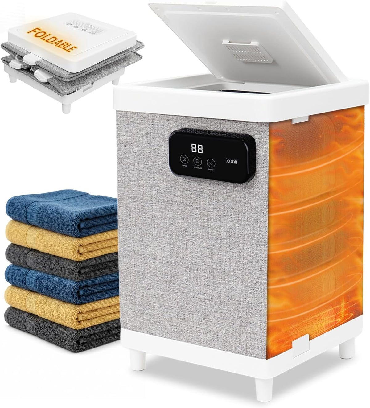Zonli 35L Large Towel Warmers,Luxury Foldable Towel Warmer for Bathroom, Auto Shut Off, Fits up to 3 Oversized 40"X70" Towels,Portable Housewarming Gift