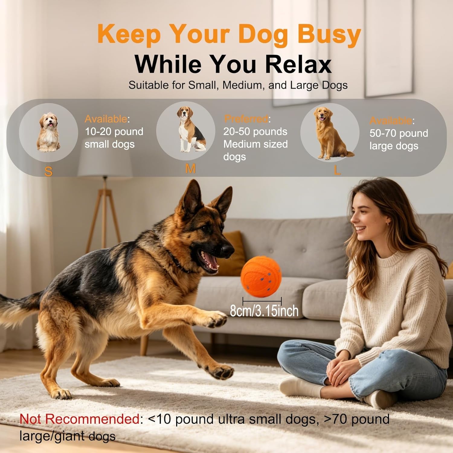 Interactive Automatic Bouncing Dog Ball, Motion Activated Self Moving Toy for Boredom & Separation Anxiety, Durable Chew-Proof ETPU Shell, Rechargeable Pet Ball for Indoor Outdoor, Small Medium Dogs