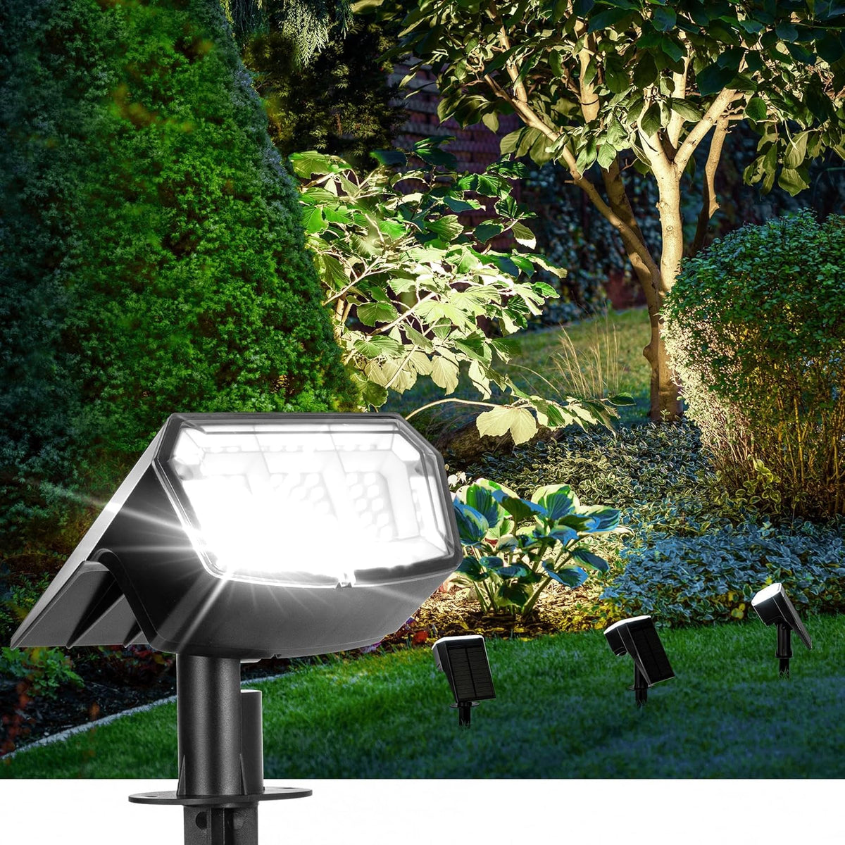 AUDERWIN Solar Spot Lights Outdoor Waterproof, 4 Packs, Cool White