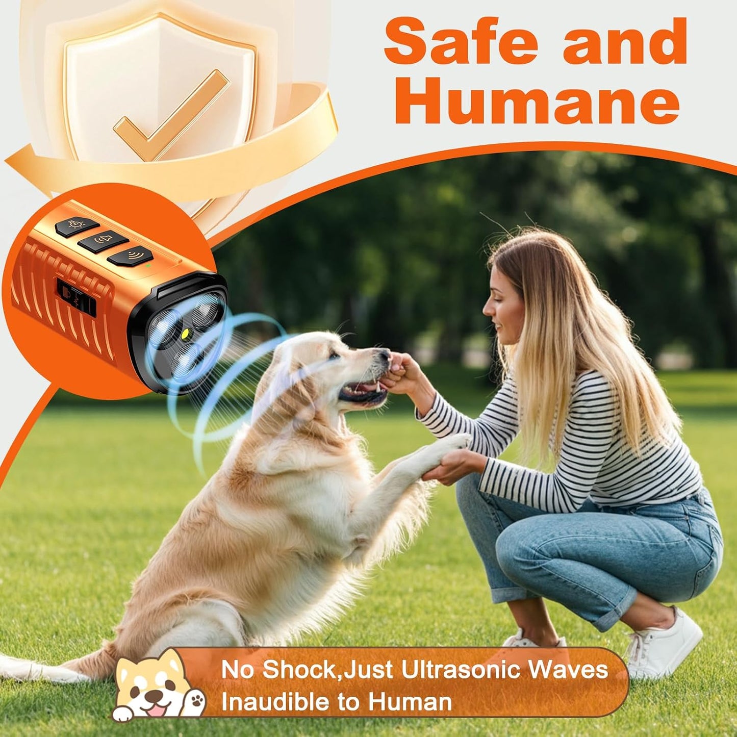 Cbersmg Dog Bark Deterrent Device 3X anti Barking Device for Dogs, 5 Modes Stop Neighbors Dog Barks No More Safe for All Dogs 50FT Bark Control Indoor Outdoor with Flashlight,Dog Training Device