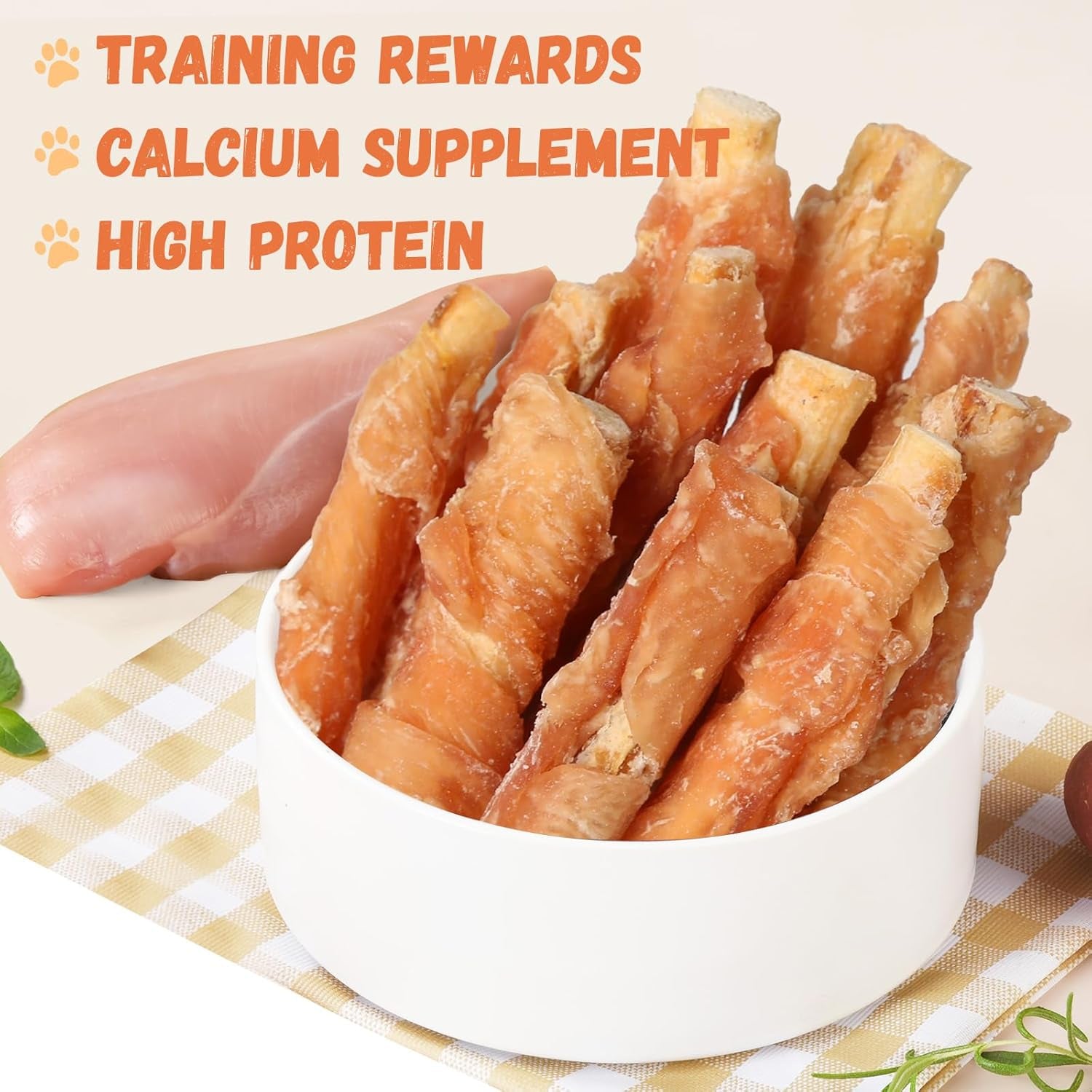 Pawmate Dog Treats Chicken Wrapped Beef Cartilage W/Calcium Supplement, Rawhide Free Dog Chews Long Lasting, Grain Free Healthy Training Treats Snacks for Small Medium Large Dogs, 12 Counts, 10.6 Oz