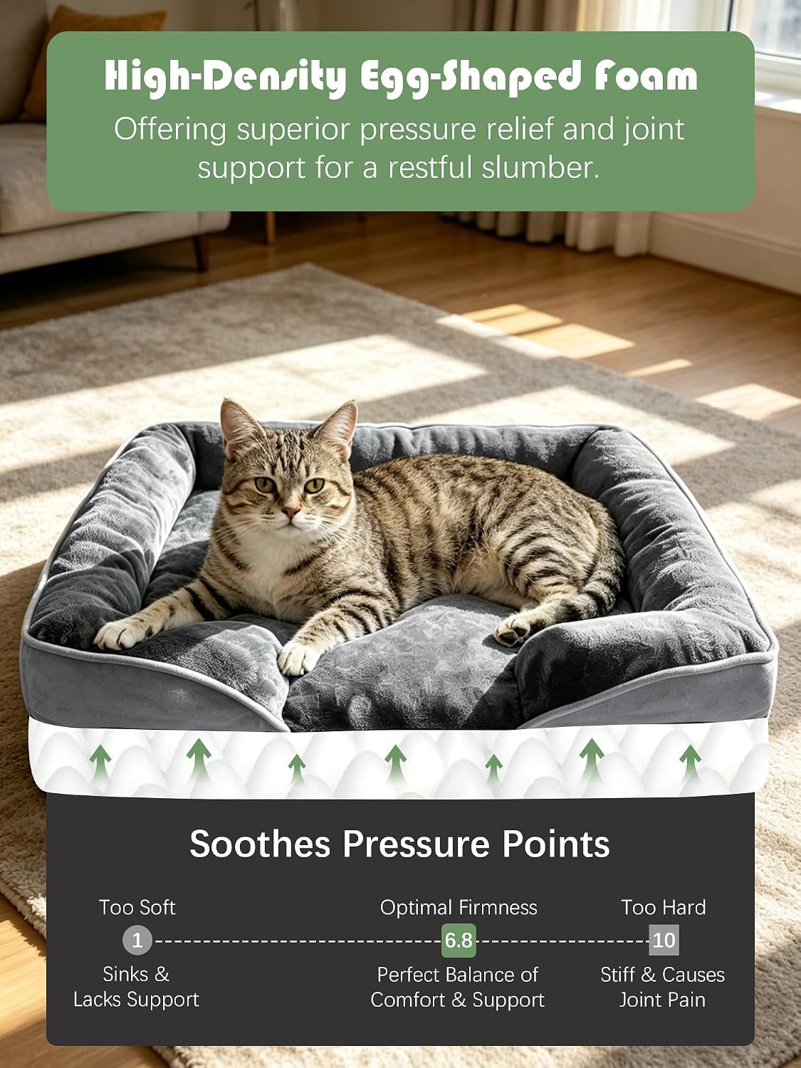Spotted Play Orthopedic Dog Bed with Sides - Dog Sofa Beds for Small Dogs, Supportive Foam Pet Couch Bed with Washable Removable Cover, Waterproof Lining and Non-Slip Bottom, Grey - S
