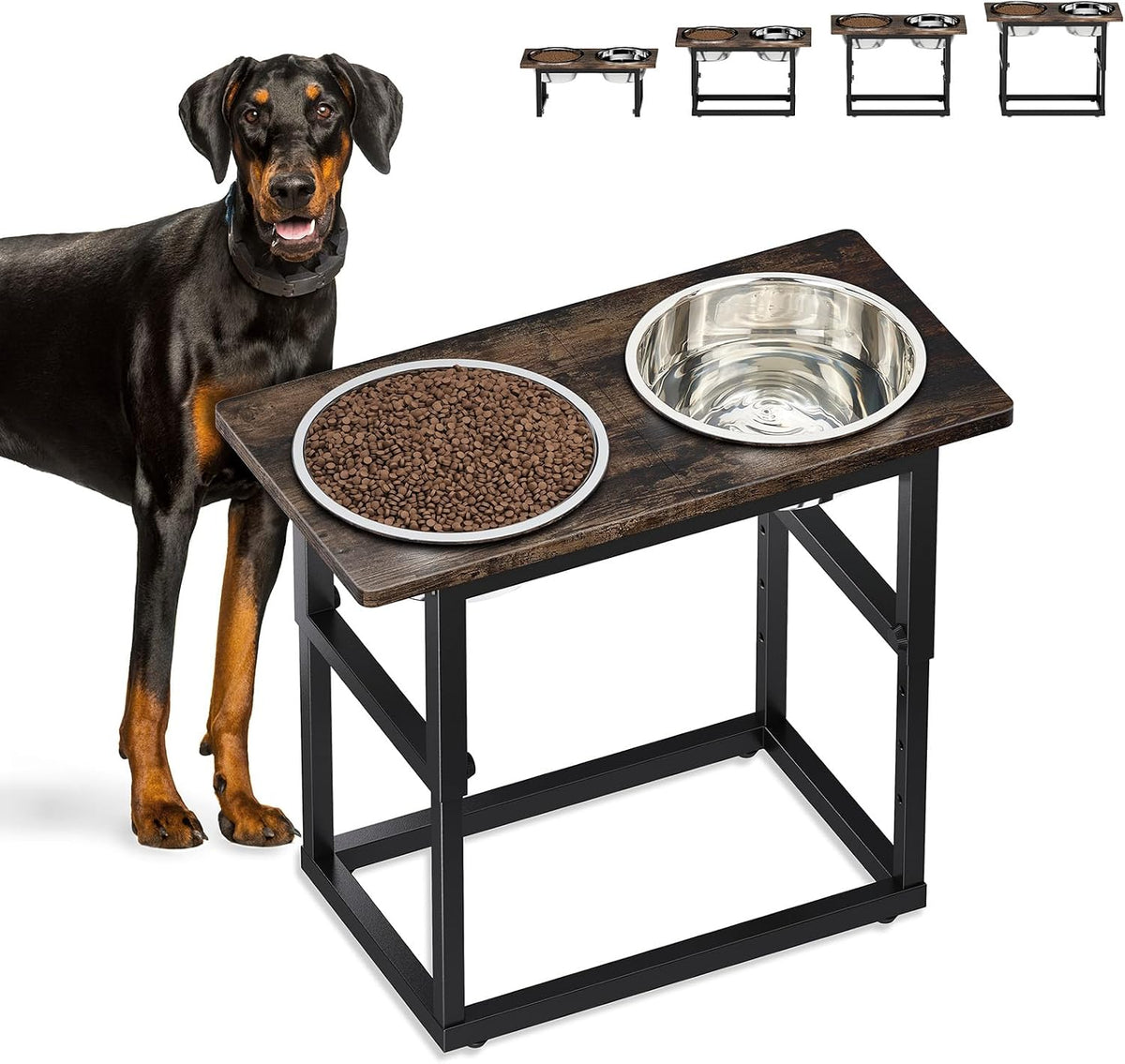 Zarler Elevated Dog Bowls for X-Large and Large Breed, 5 Adjustable Heights from 8.2'' - 17.3'', 2 Stainless Steel Bowls, 8.2'',11.8'',13.7'',15.7'',17.3'' Raised Dogs Food Bowl Stand