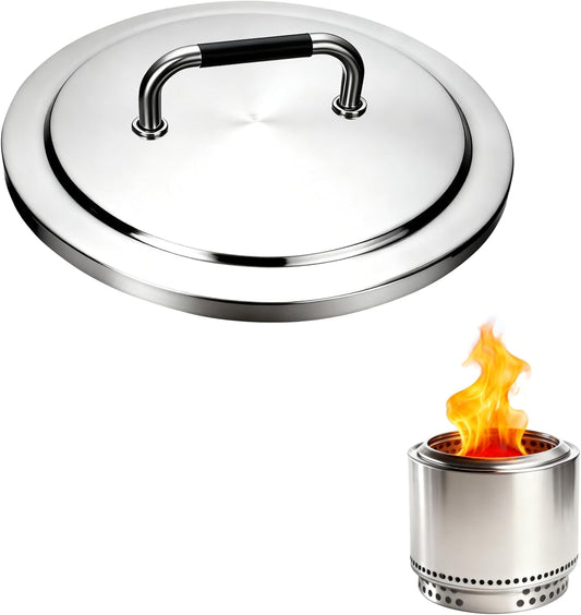 Fire Pit Lid for Solo Stove Bonfire & Bonfire 2.0, 19.5 Inch 304 Stainless Steel Cover with Heat-Resistant Handle, Portable round Lid for Outdoor Wood Burning Fire Pits, Camping & Backyard Accessories