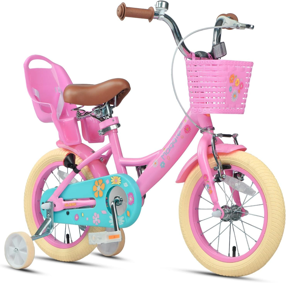 Glerc Maggie Girls Bike, 12-20 Inch Kids Bike for 2-13 Years Old Children, Princess Style Kids Bicycle with Doll-Seat & Basket & Training Wheels, Multiple Colors