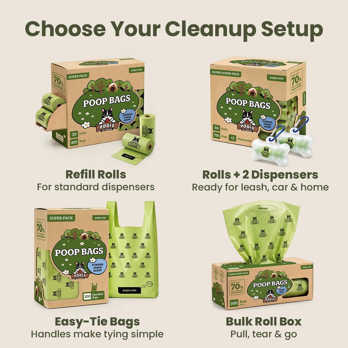 Pogi'S Poop Bags – Large, Leak-Proof Dog Waste Bags for Yard or Home Use, Fresh Scent (Single Roll, 500-Count)